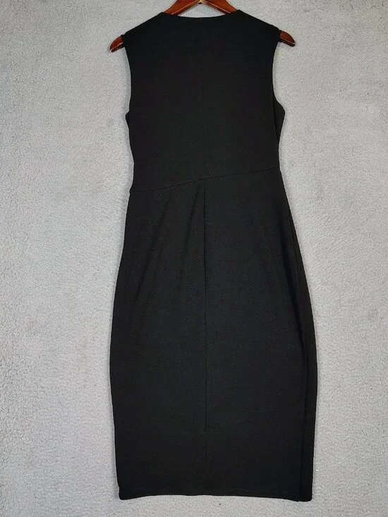White House Black Market Dress Women 6 Black Sheath V-Neck Ruched Minimalist NWT - Picture 11 of 11